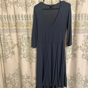 Lightweight sweater dress 3/4 length sleeves, dusty blue, hi-low hemline, torrid